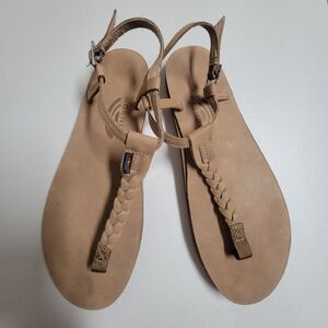 Rainbow Slingback Buckle Leather Sandals.